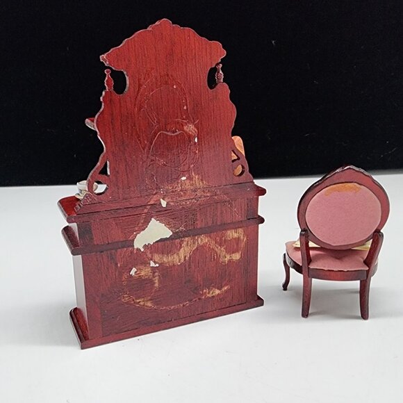 Antique Style Miniature Dollhouse Furniture Hutch Chair & Accessories - Picture 6 of 10